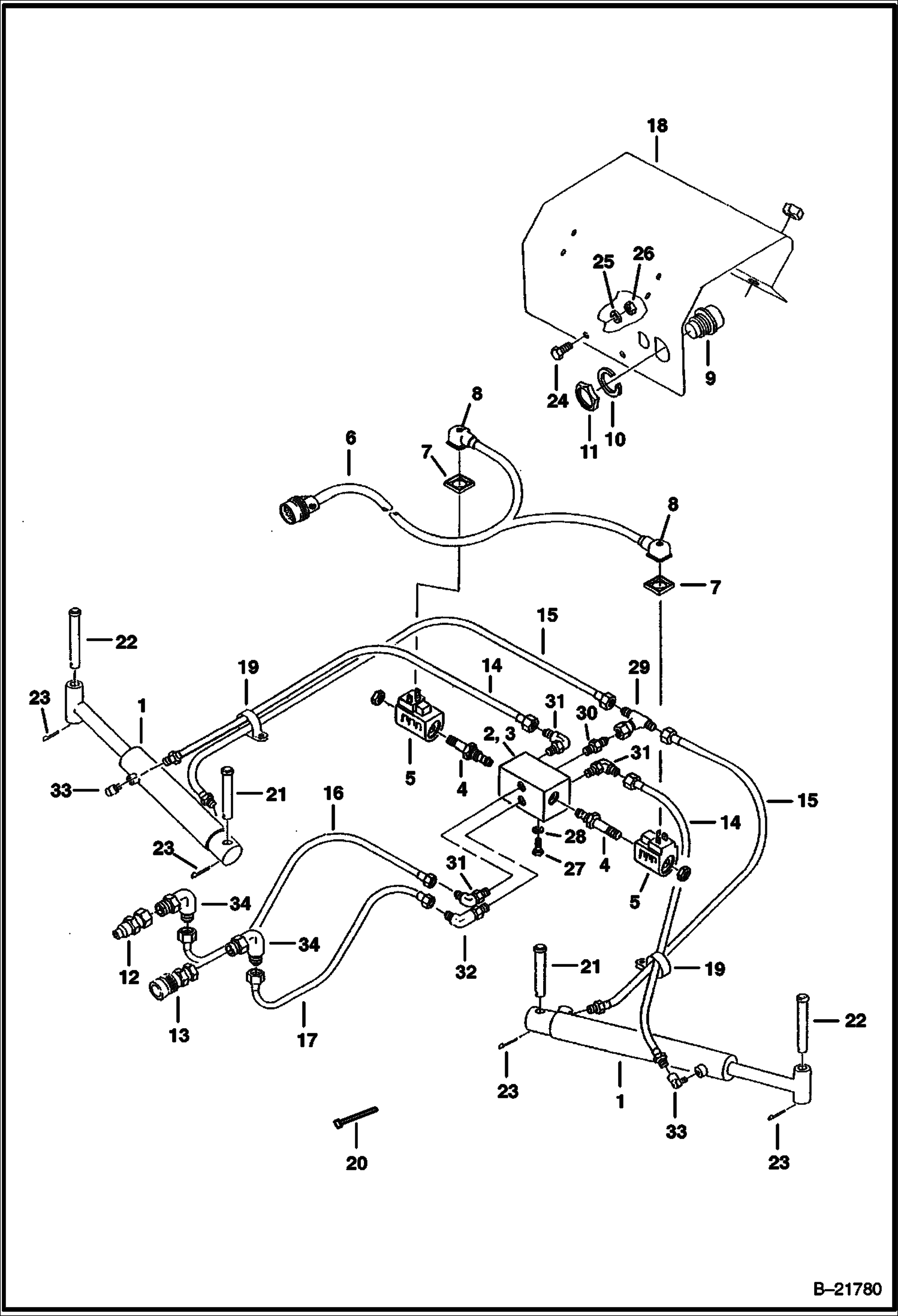 V-ОТВАЛ (СХЕМА ГИДРАВЛИЧЕСКОЙ СИСТЕМЫ) (С 14 ТОЧКАМИ КРЕПЛЕНИЯ ГЛАВНОГО ЖГУТА ПРОВОДОВ) (60-- 0838)