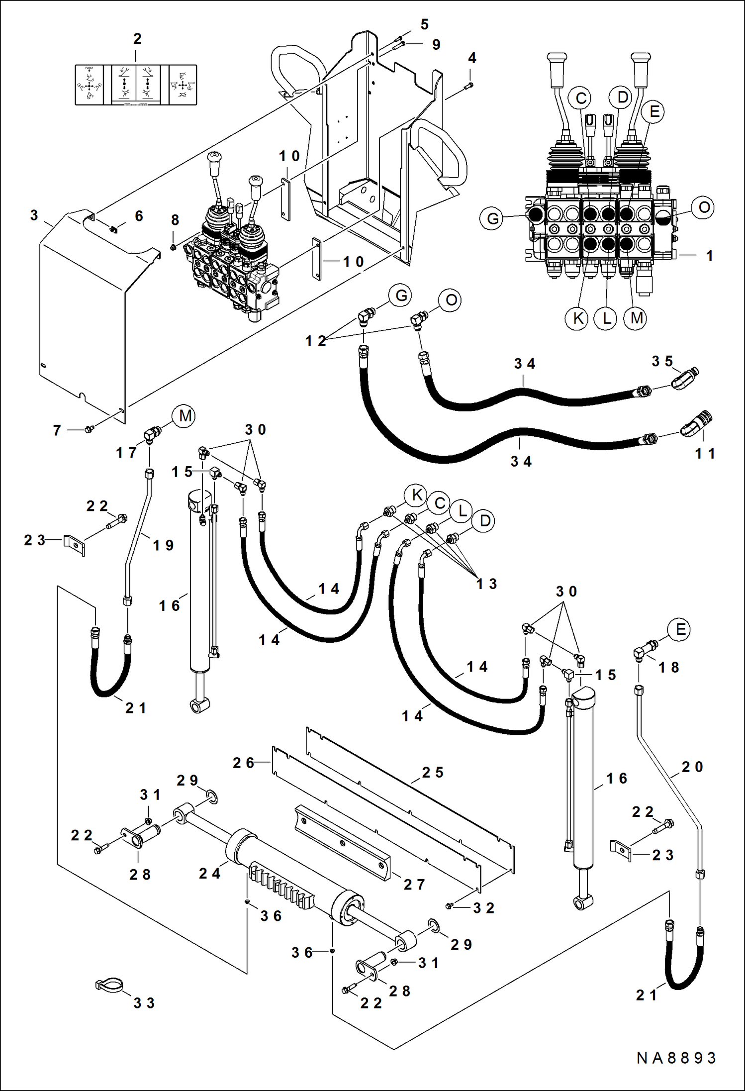 ЭКСКАВАТОР-ПОГРУЗЧИК (ГИДРАВЛИЧЕСКАЯ СХЕМА ГЛАВНОЙ РАМЫ) (9BH B38Y)