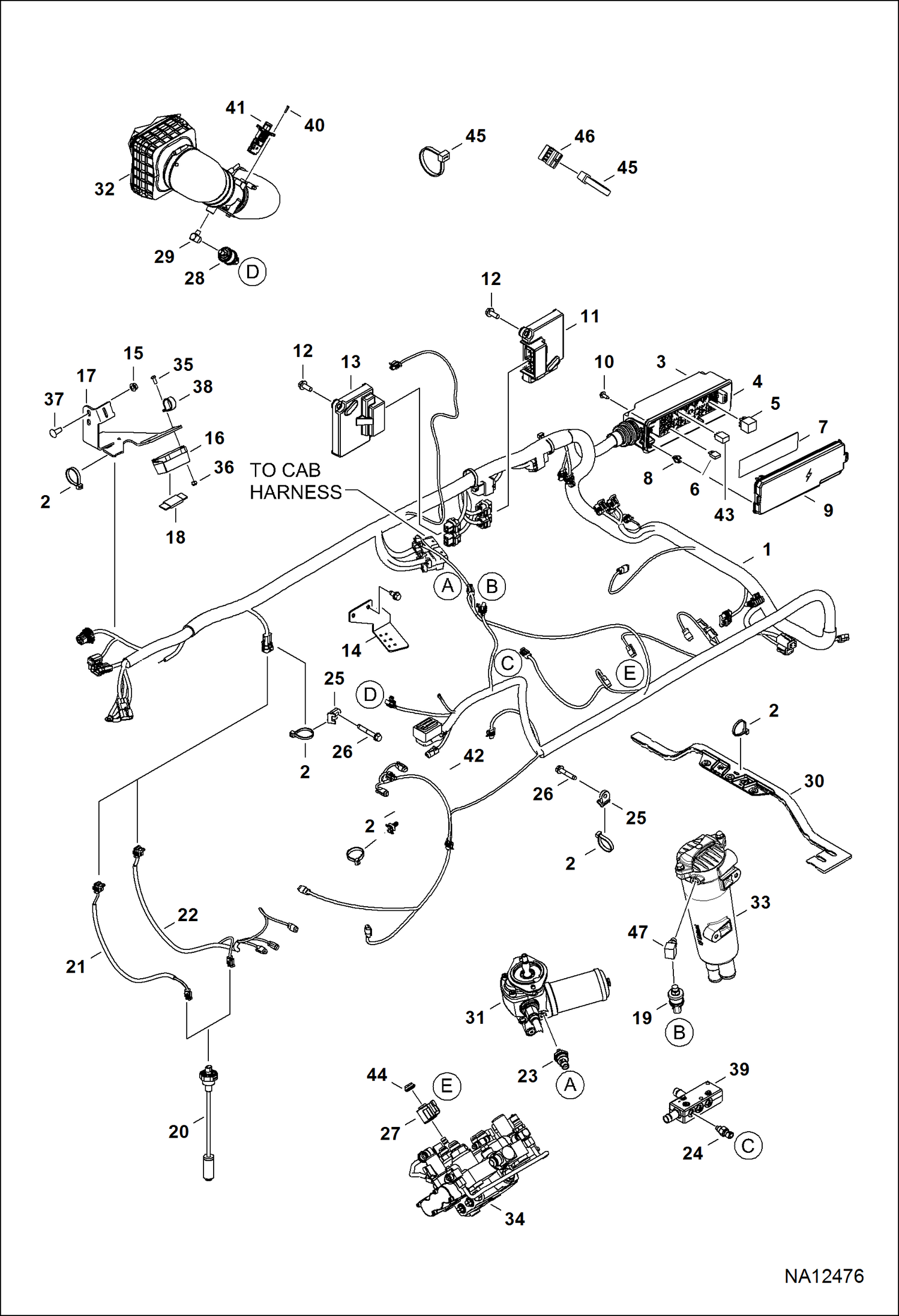 ЭЛЕКТРОСХЕМА ДВИГАТЕЛЯ (ГЛАВНЫЙ ЖГУТ ПРОВОДОВ РАМЫ И ДАТЧИКИ ФИЛЬТРА) (СЕРИЙНЫЙ НОМЕР B2LA11412 И ВЫШЕ)
