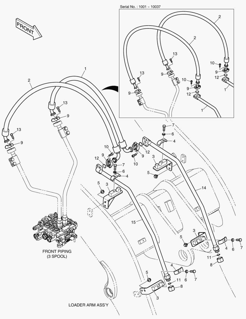 ГИДРОСИСТЕМА РУКОЯТИ ПОГРУЗЧИКА - 3 КАТУШКИ