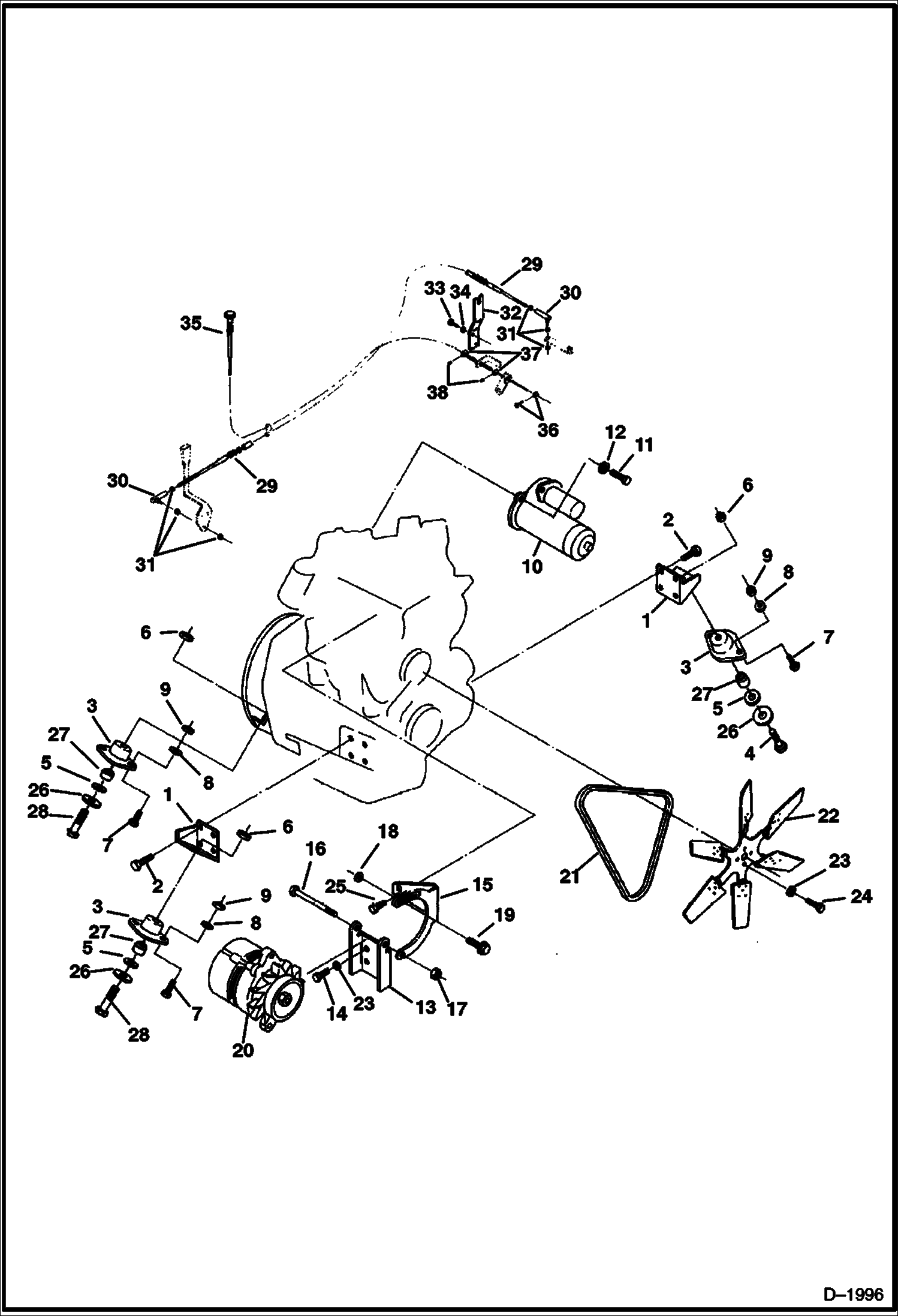 ДВИГАТЕЛЬ, СТАРТЕР, ГЕНЕРАТОР ПЕРЕМЕННОГО ТОКА И МОНТАЖ ВЕНТИЛЯТОРА