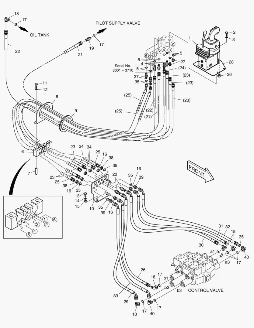 ТРУБОПРОВОД СЕРВОУПРАВЛЕНИЯ(РЫЧАГ ПЕРЕДАЧИ - 3 КАТУШКИ)