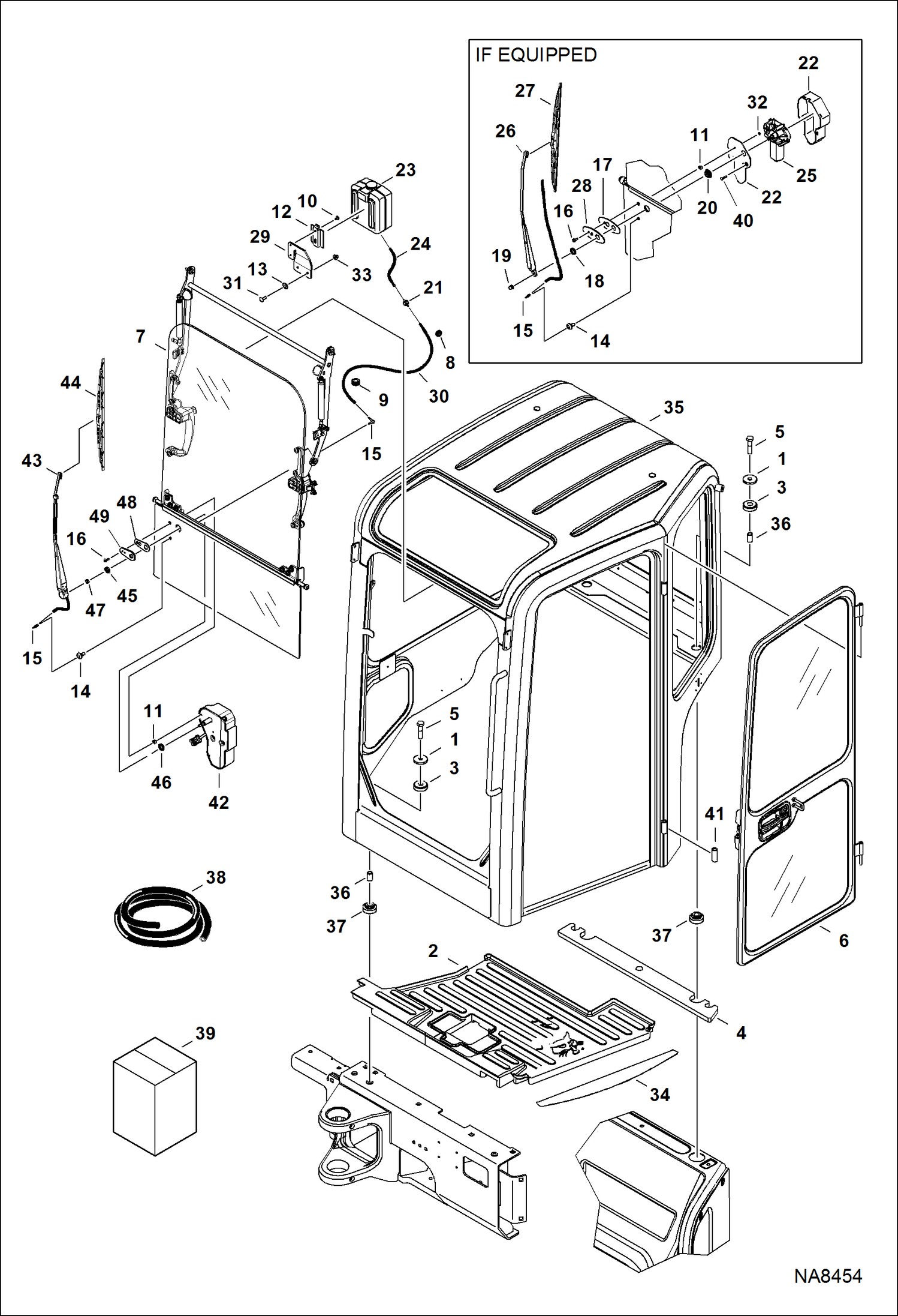 Схема КАБИНА ОПЕРАТОРА (КРОНШТЕЙН, ЛОБОВОЕ ОКНО И ДВЕРЦА)