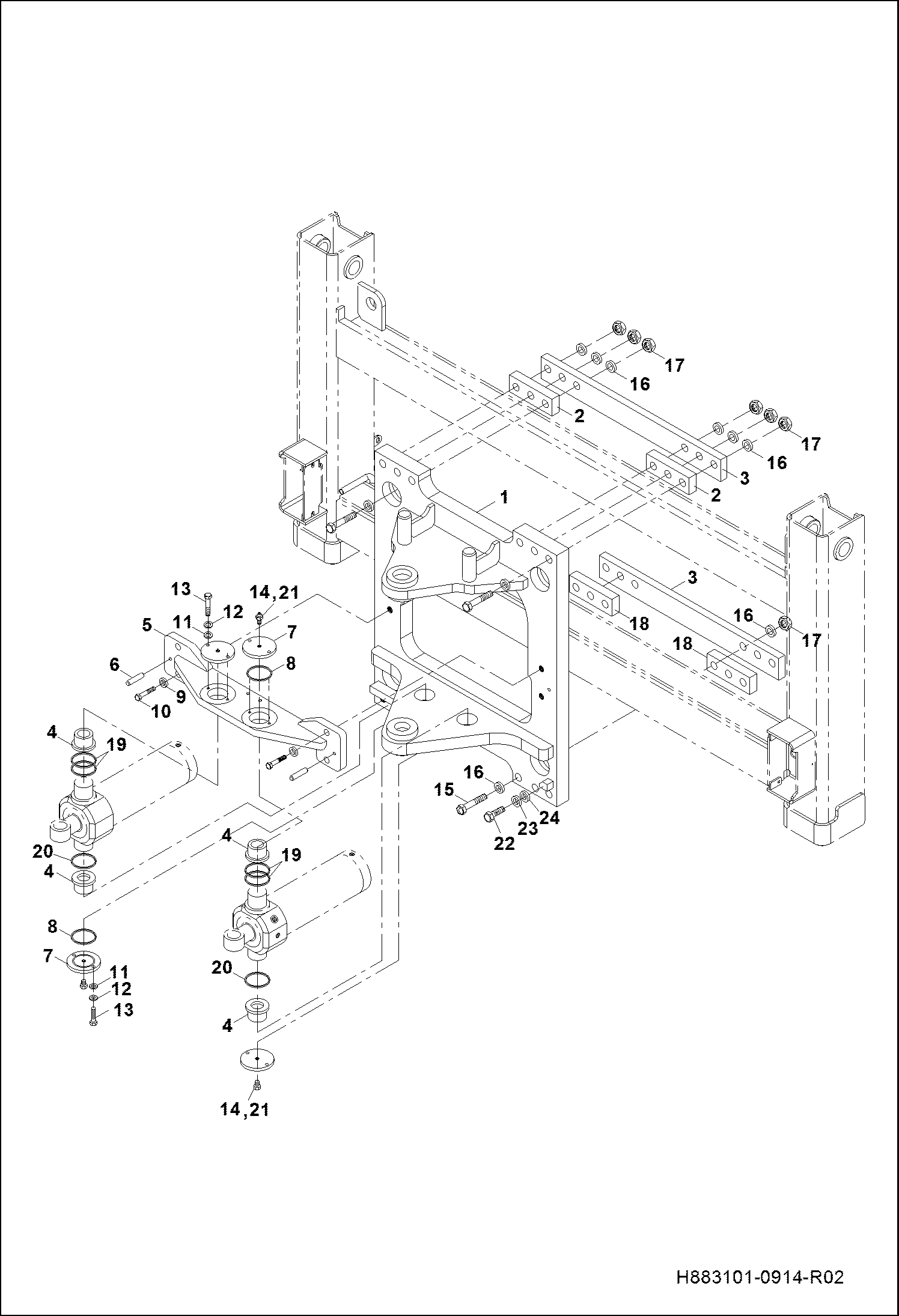 ВЫНОС И СОЕДИНЕНИЯ ЦИЛИНДРОВ ПОВОРОТА