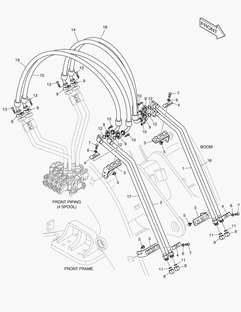ГИДРОСИСТЕМА РУКОЯТИ ПОГРУЗЧИКА - 4 КАТУШКИ