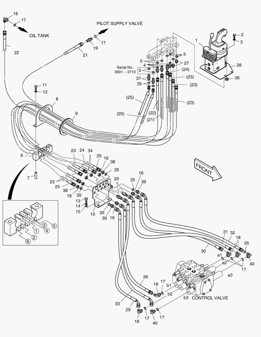 ТРУБОПРОВОД СЕРВОУПРАВЛЕНИЯ(РЫЧАГ ПЕРЕДАЧИ - 3 КАТУШКИ)