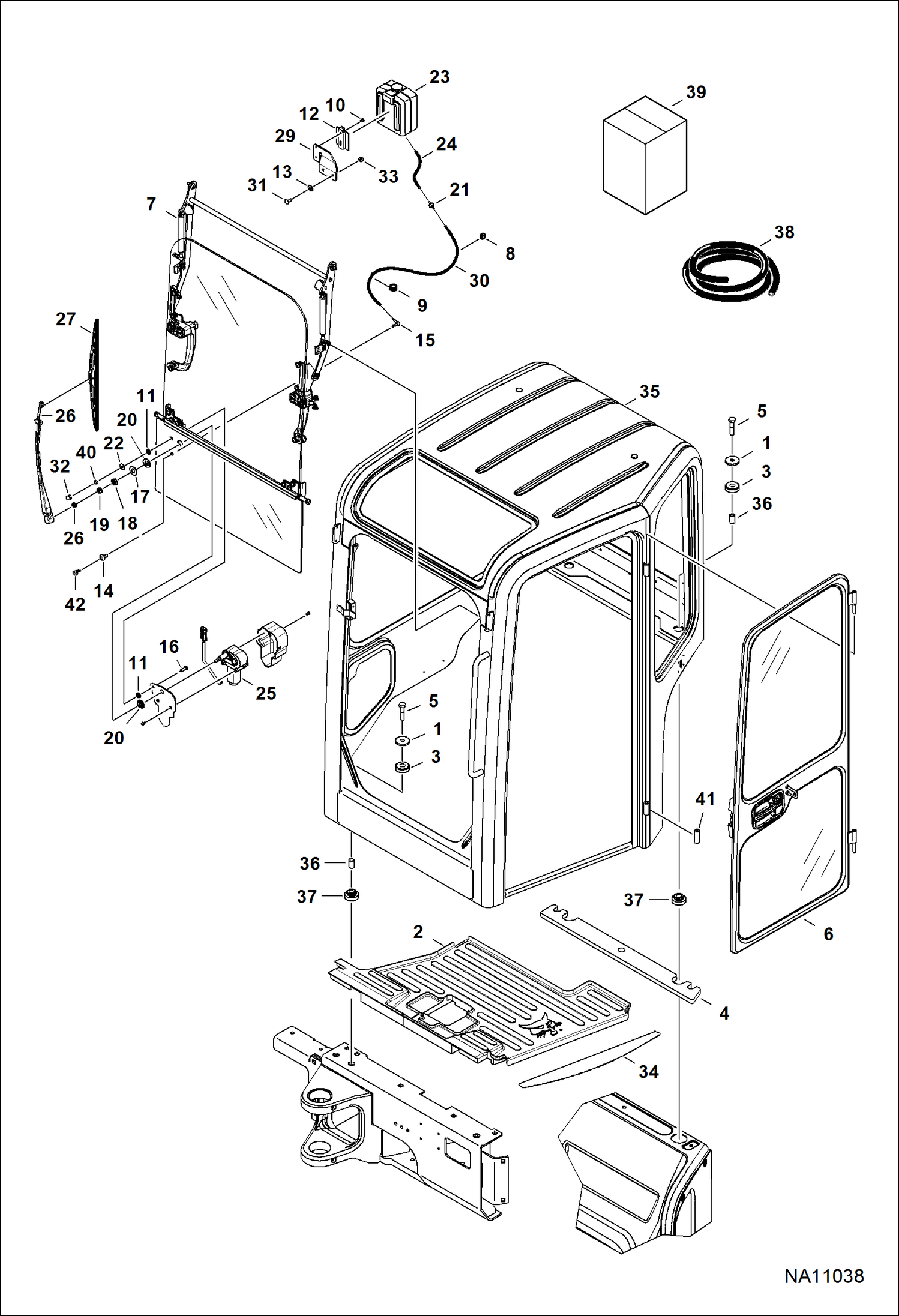 Схема КАБИНА ОПЕРАТОРА (КРОНШТЕЙН, ЛОБОВОЕ ОКНО И ДВЕРЦА)