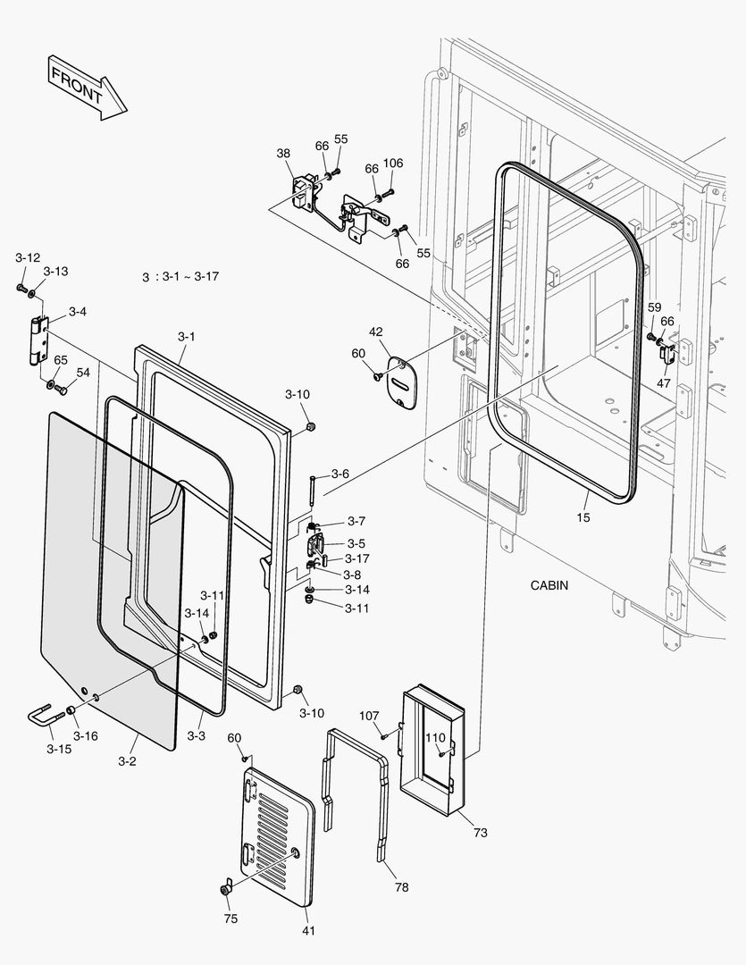1400 CABIN(5) - DOOR ASS`Y(R.H)