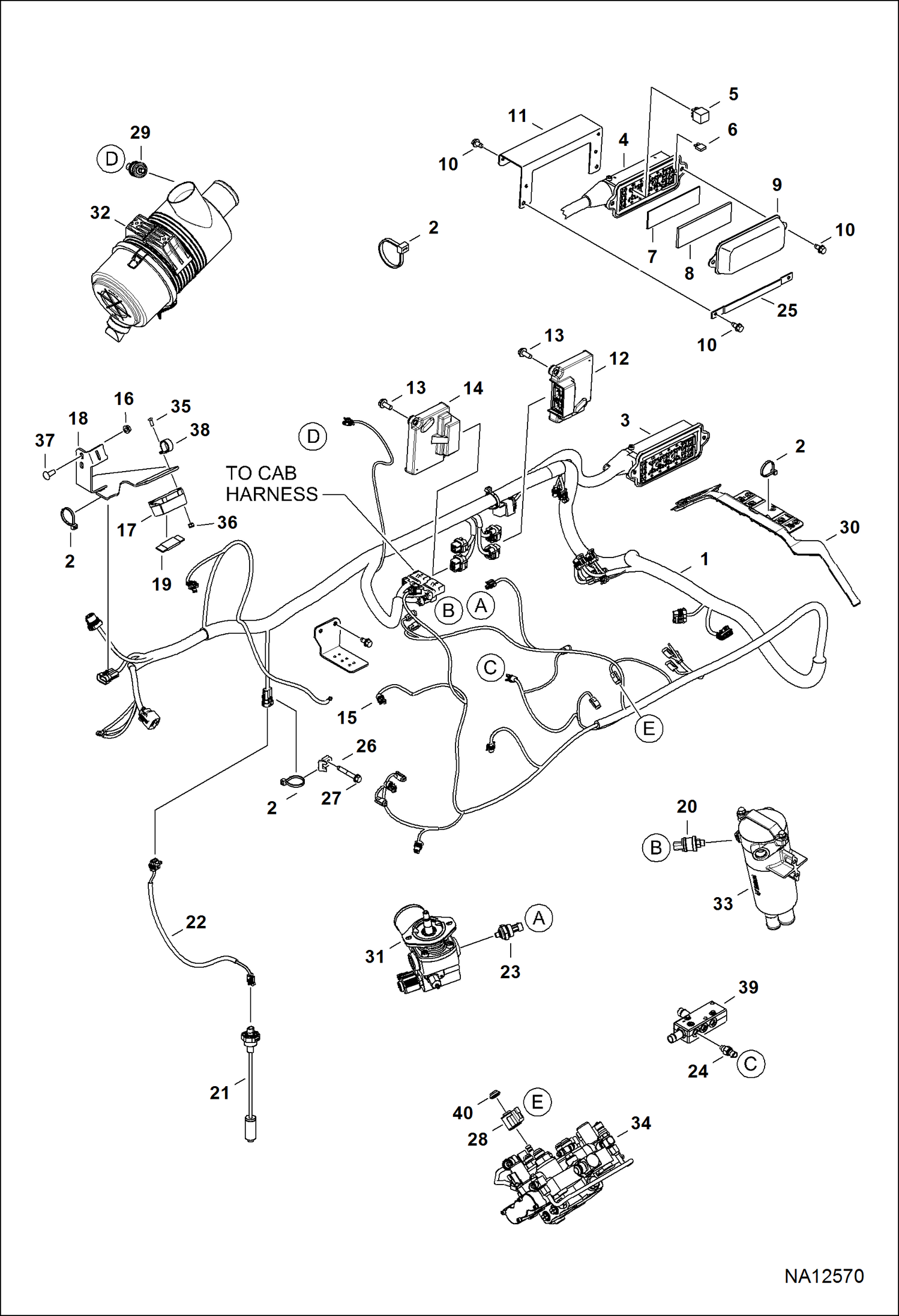 Схема ЭЛЕКТРОСХЕМА ДВИГАТЕЛЯ (ГЛАВНЫЙ ЖГУТ ПРОВОДОВ РАМЫ И ДАТЧИКИ ФИЛЬТРА) (СЕРИЙНЫЙ НОМЕР A7TV И ВЫШЕ)