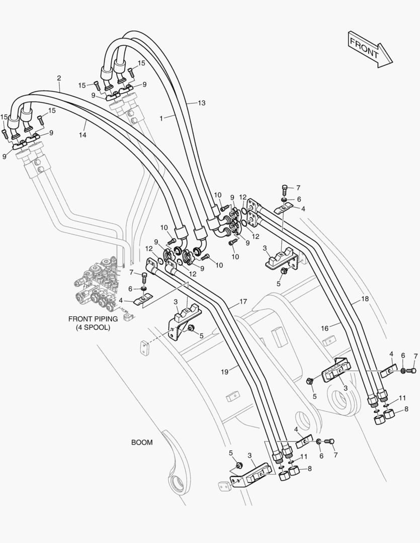 ГИДРОСИСТЕМА РУКОЯТИ ПОГРУЗЧИКА - 4 КАТУШКИ(ДЛИННЫЙ)