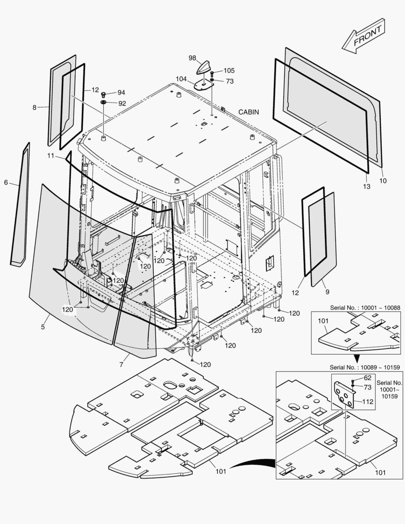 КАБИНА(5) - СТЕКЛО(БЕЗ КРЫШИ)
