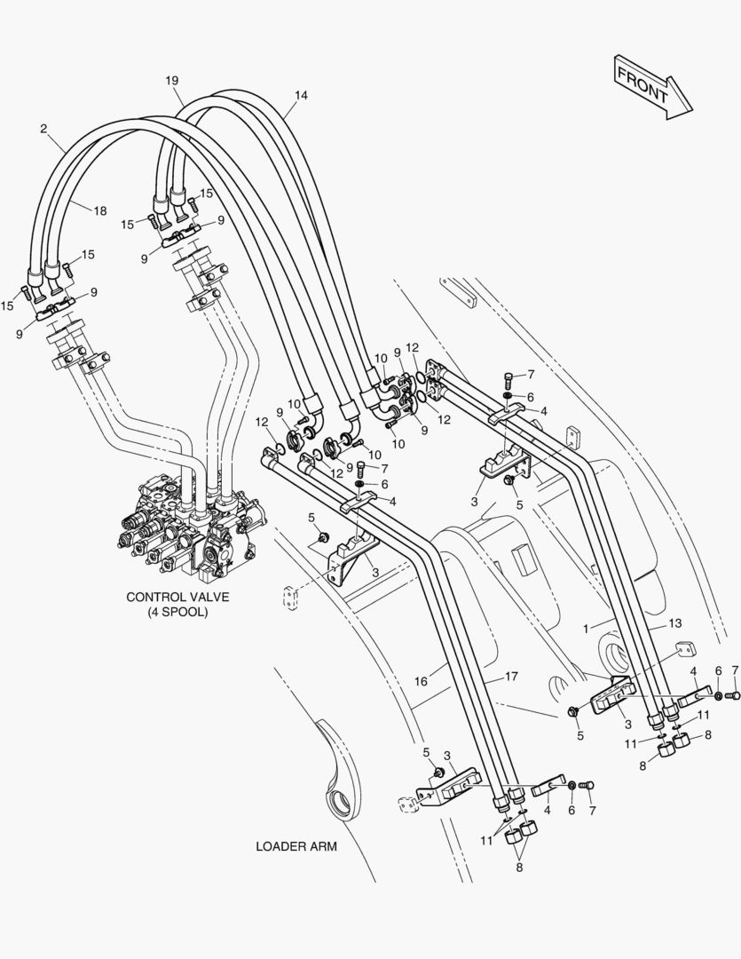 ГИДРОСИСТЕМА РУКОЯТИ ПОГРУЗЧИКА - 4 КАТУШКИ(ДЛИННЫЙ)