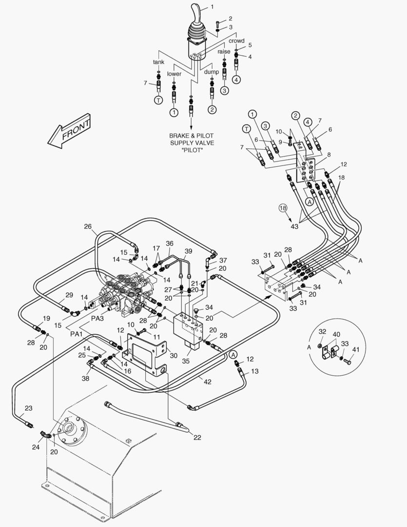 ТРУБОПРОВОД СЕРВОУПРАВЛЕНИЯ-ОДИН РЫЧАГ+3 КАТУШКИ