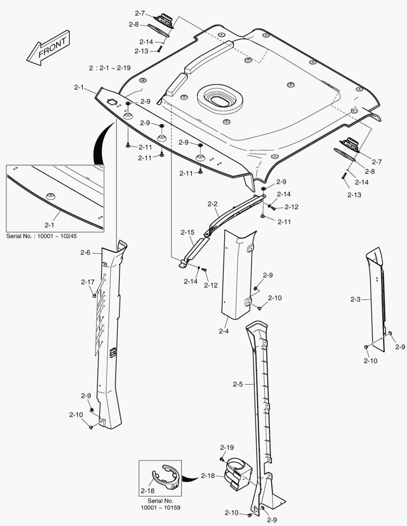 КАБИНА(2) - ВНУТРЕННИЕ ЛИСТЫ(БЕЗ КРЫШИ)