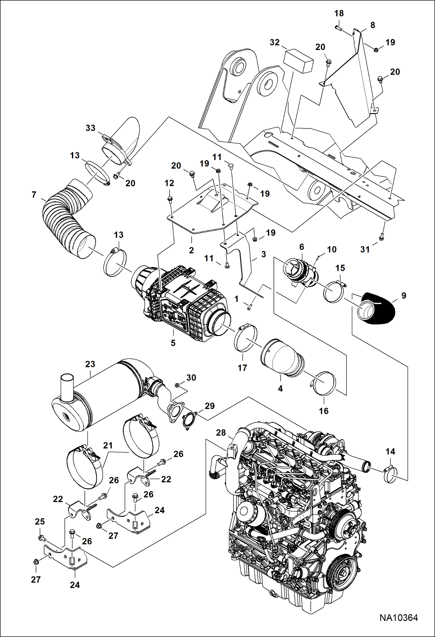 ДВИГАТЕЛЬ И КРЕПЕЖНЫЕ ДЕТАЛИ (ВОЗДУХООЧИСТИТЕЛЬ И ГЛУШИТЕЛЬ) (СЕРИЙНЫЙ НОМЕР B2LA11001 - B2LA11389)