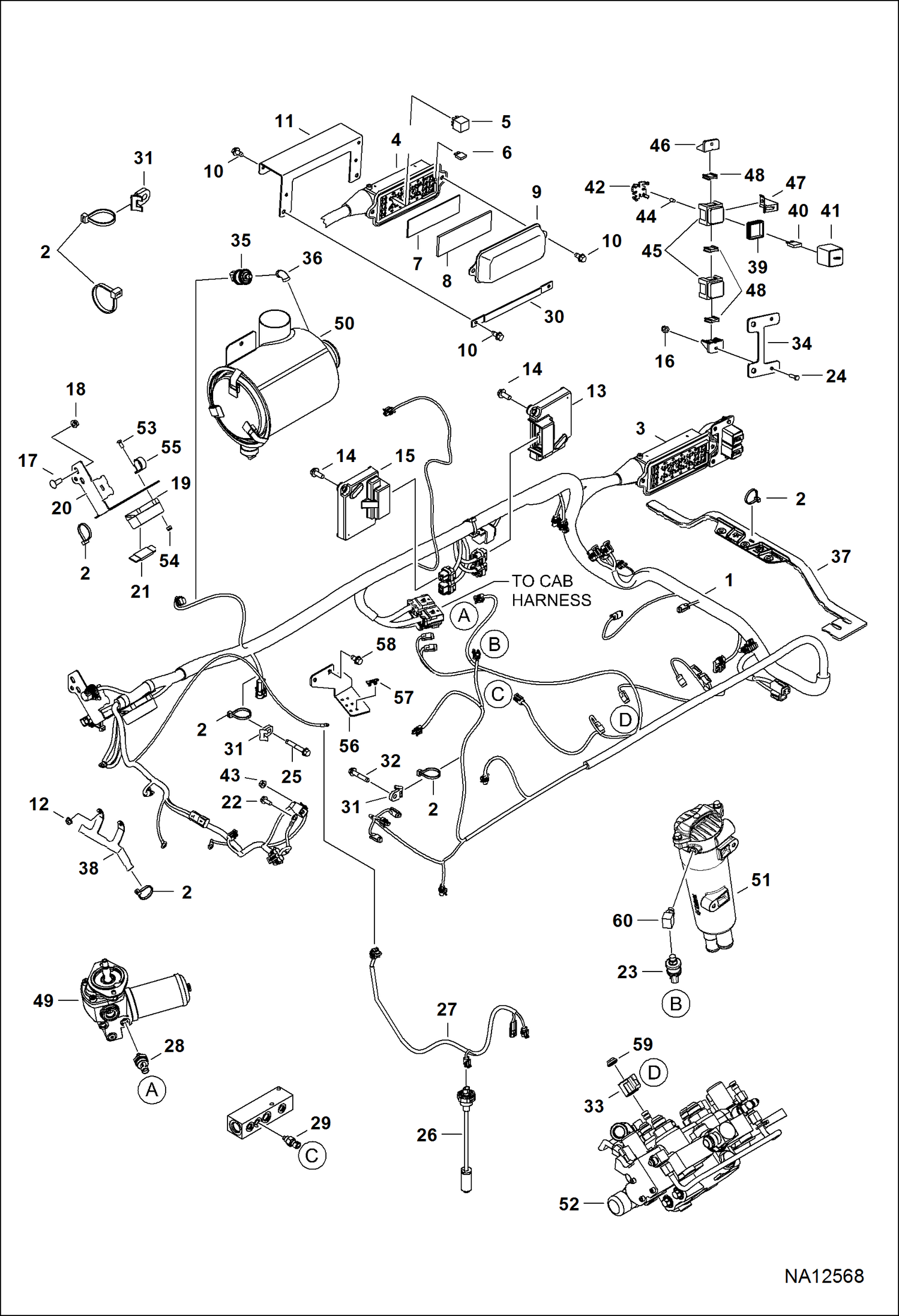 ЭЛЕКТРОСХЕМА ДВИГАТЕЛЯ (ГЛАВНЫЙ ЖГУТ ПРОВОДОВ РАМЫ И ДАТЧИКИ ФИЛЬТРА) (СЕРИЙНЫЙ НОМЕР A3NT18708 И ВЫШЕ, A3NU13077 И ВЫШЕ)