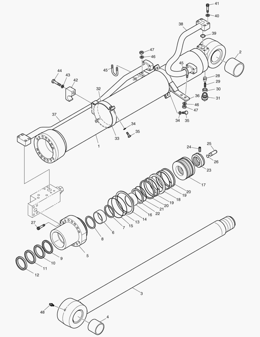 ЦИЛИНДР РУКОЯТИ - РУКОЯТЬ 2.0 м (ШАРНИРНАЯ СТРЕЛА)(ЗАМОК)