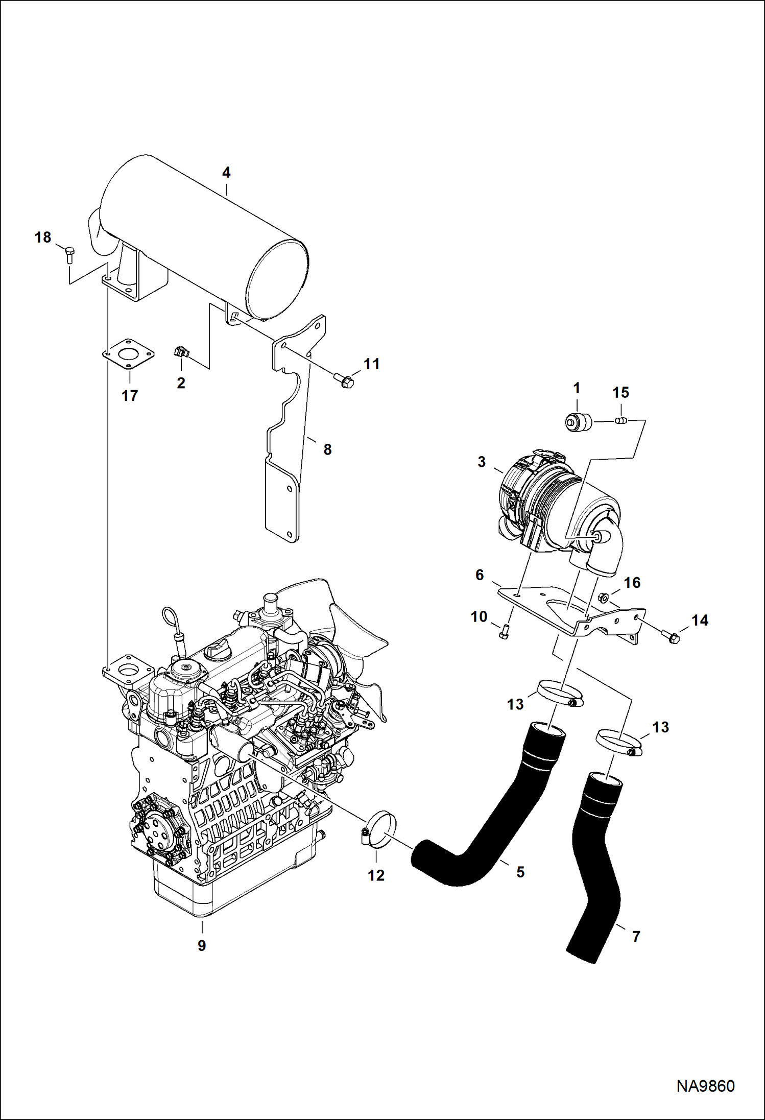 ДВИГАТЕЛЬ И КРЕПЕЖНЫЕ ДЕТАЛИ (ВХОДНОЕ ОТВЕРСТИК И ВЫХЛОПНОЙ КОЛЛЕКТОР)