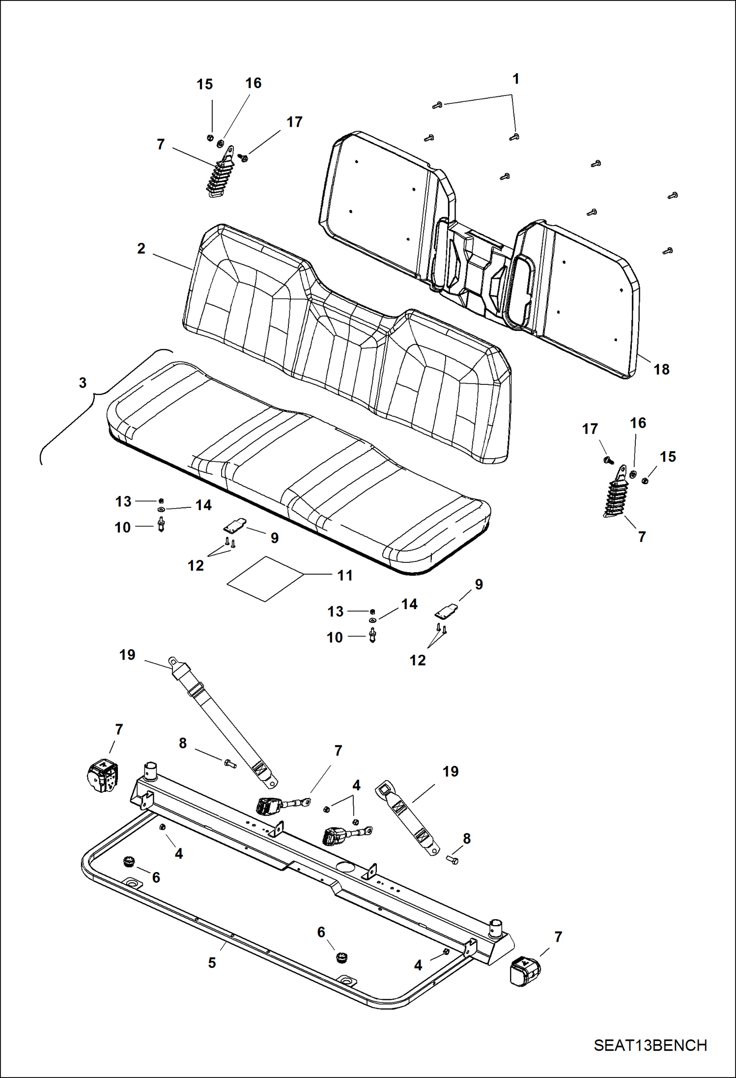 Схема КОРПУС, СИДЕНЬЕ И ОСНОВНОЙ (МНОГОМЕСТНОЕ НЕРАЗДЕЛЬНОЕ СИДЕНЬЕ) (СЕРИЙНЫЙ НОМЕР AJNU30001 И ВЫШЕ)