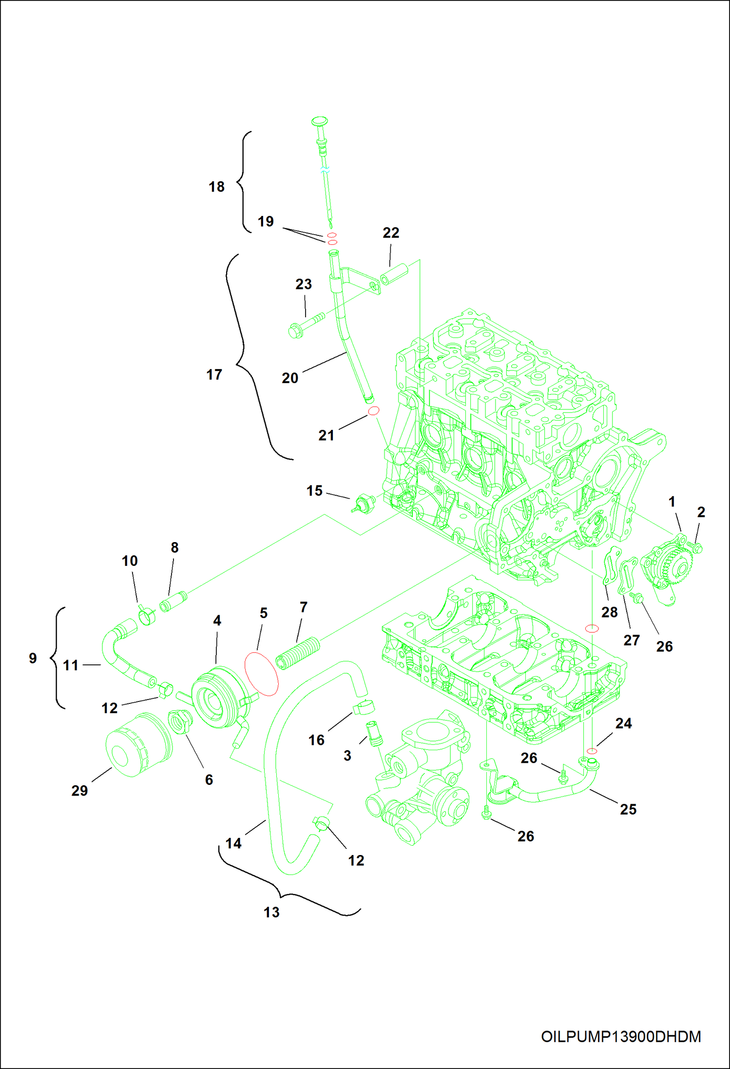 Схема ДВИГАТЕЛЬ, СИСТЕМА СМАЗКИ И ЩУП ДЛЯ ПРОВЕРКИ УРОВНЯ МАСЛА (СЕРИЙНЫЙ НОМЕР AVW420001 И ВЫШЕ)