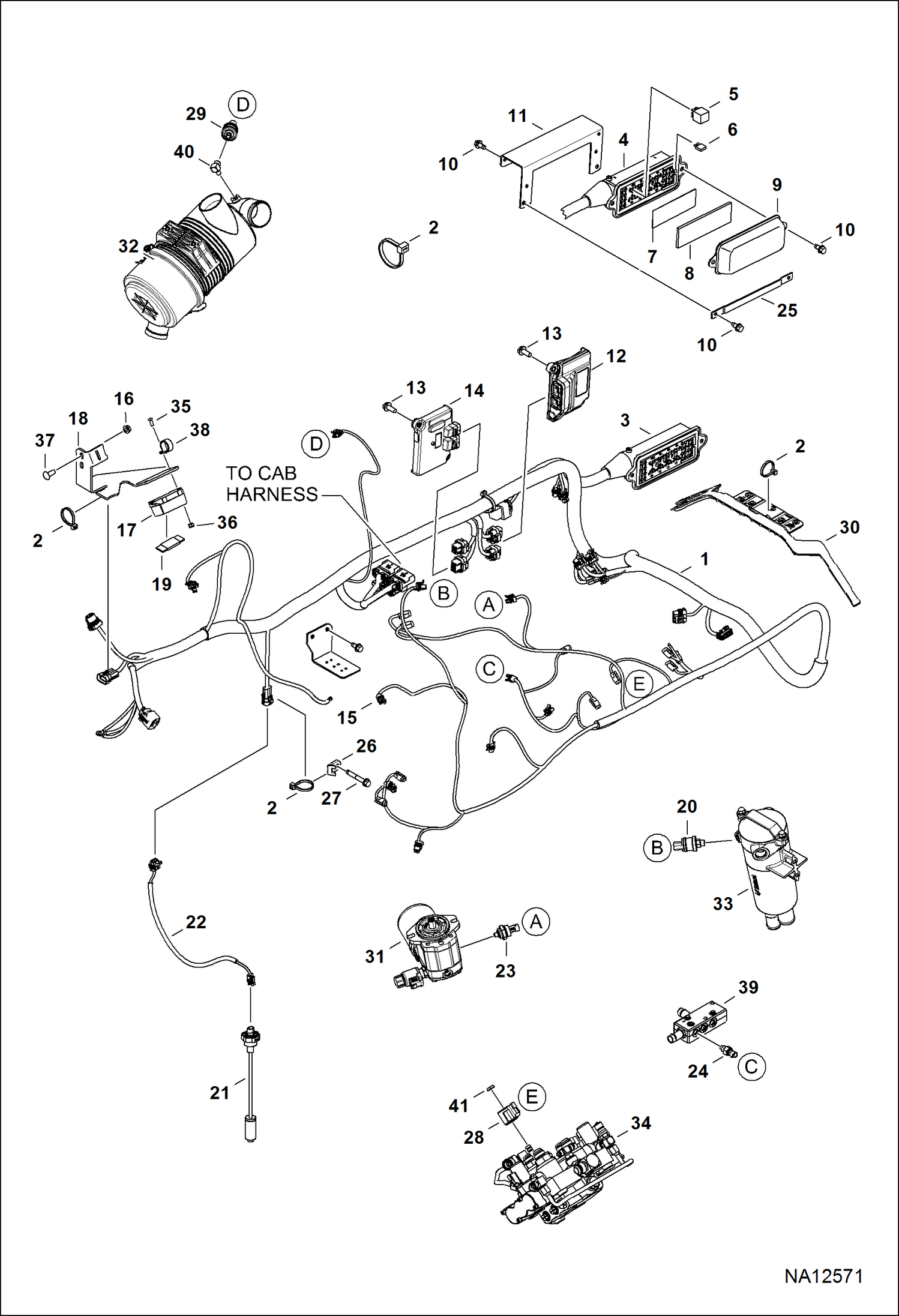 ЭЛЕКТРОСХЕМА ДВИГАТЕЛЯ (ГЛАВНЫЙ ЖГУТ ПРОВОДОВ РАМЫ И ДАТЧИКИ ФИЛЬТРА) (СЕРИЙНЫЙ НОМЕР B424 И ВЫШЕ)