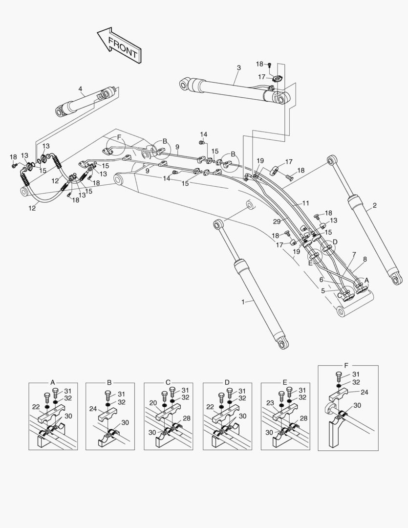 ПЕРЕДНИЙ ТРУБОПРОВОД-5.2 м СТРЕЛА+2.4 м РУКОЯТЬ