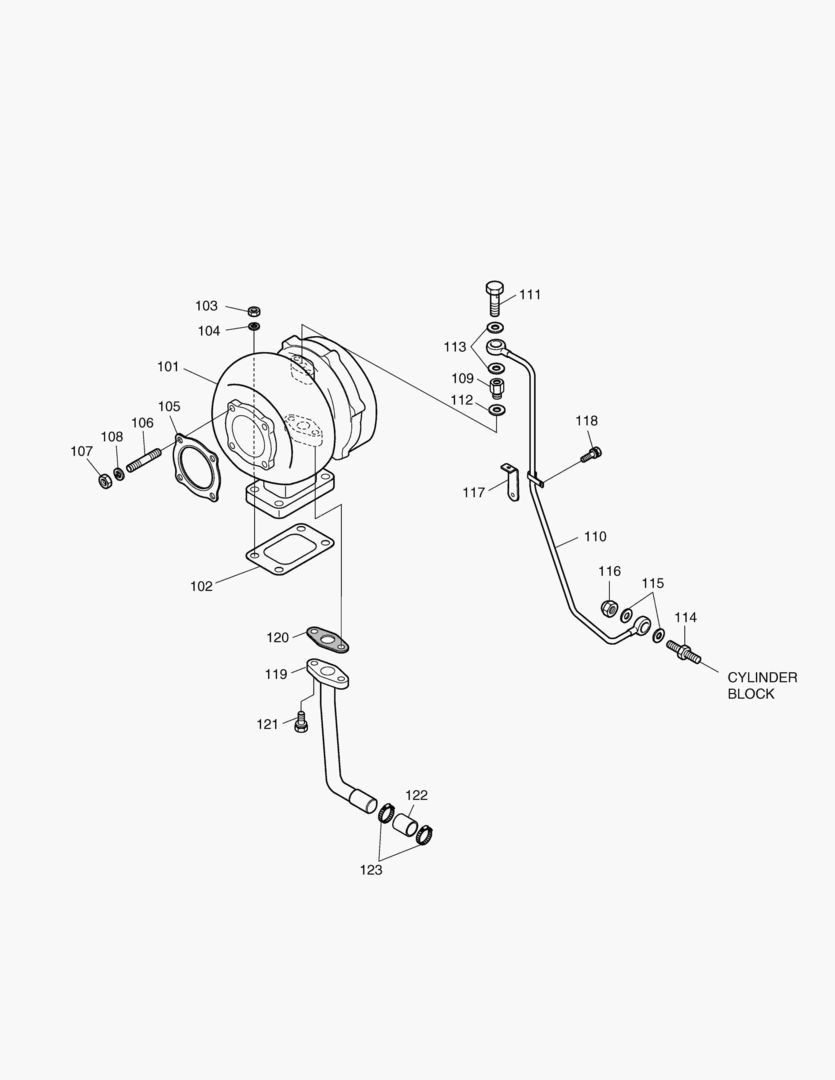 Схема 014 TURBO CHARGER & OIL PIPE