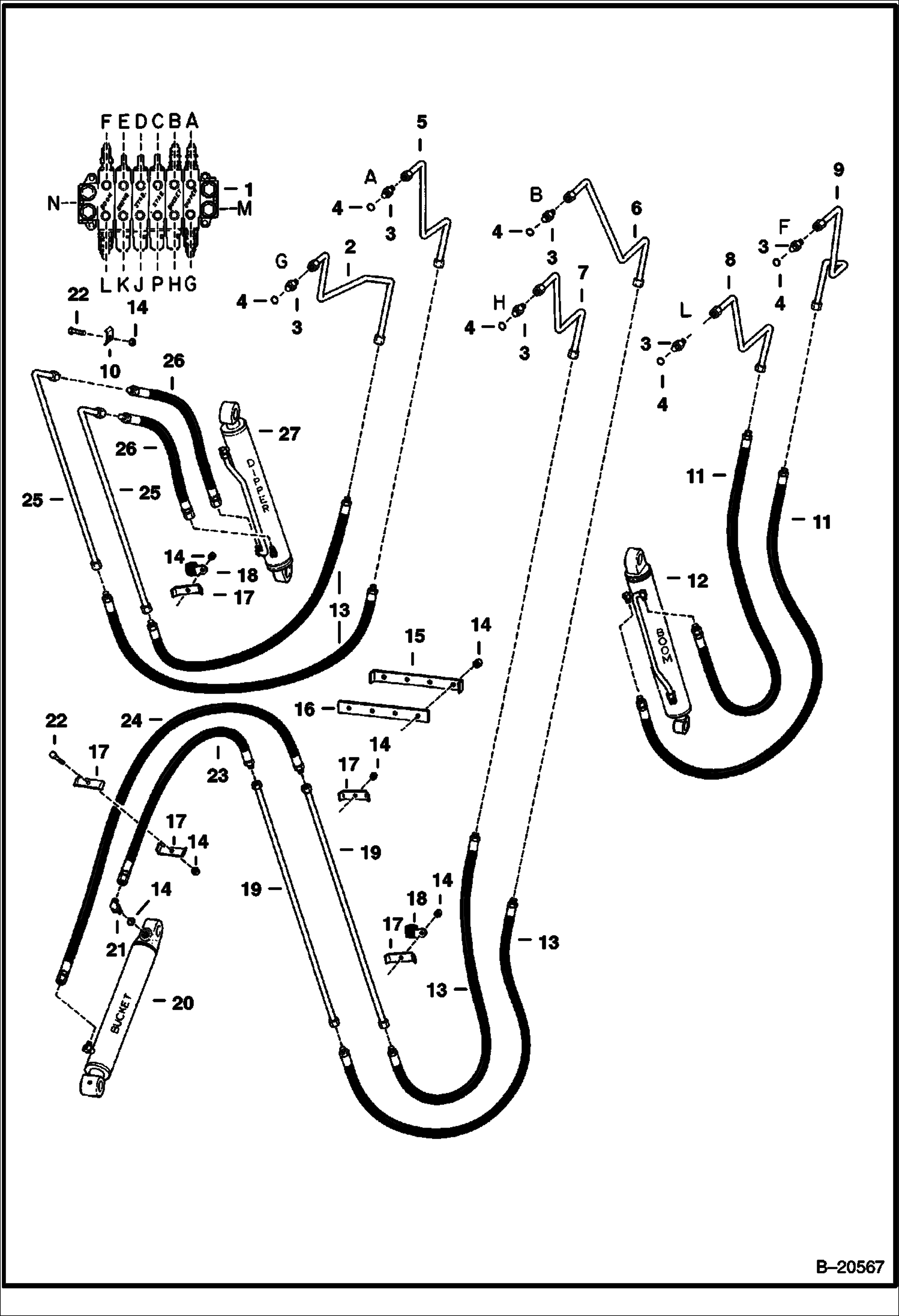 ЭКСКАВАТОР-ПОГРУЗЧИК (СХЕМА ГИДРАВЛИЧЕСКОЙ СИСТЕМЫ СТРЕЛЫ С GRESEN КЛАПАНОМ) (913 370001136 И ВЫШЕ)