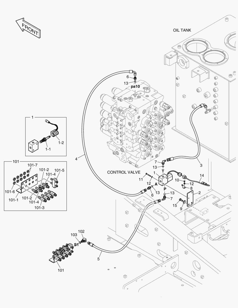 Схема ТРУБОПРОВОД СЕРВОУПРАВЛЕНИЯ - 2 НАСОСА