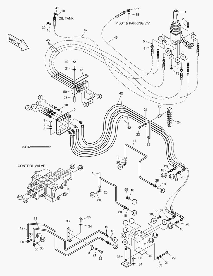 Схема ТРУБОПРОВОД СЕРВОУПРАВЛЕНИЯ(1-2 КАТУШКИ)