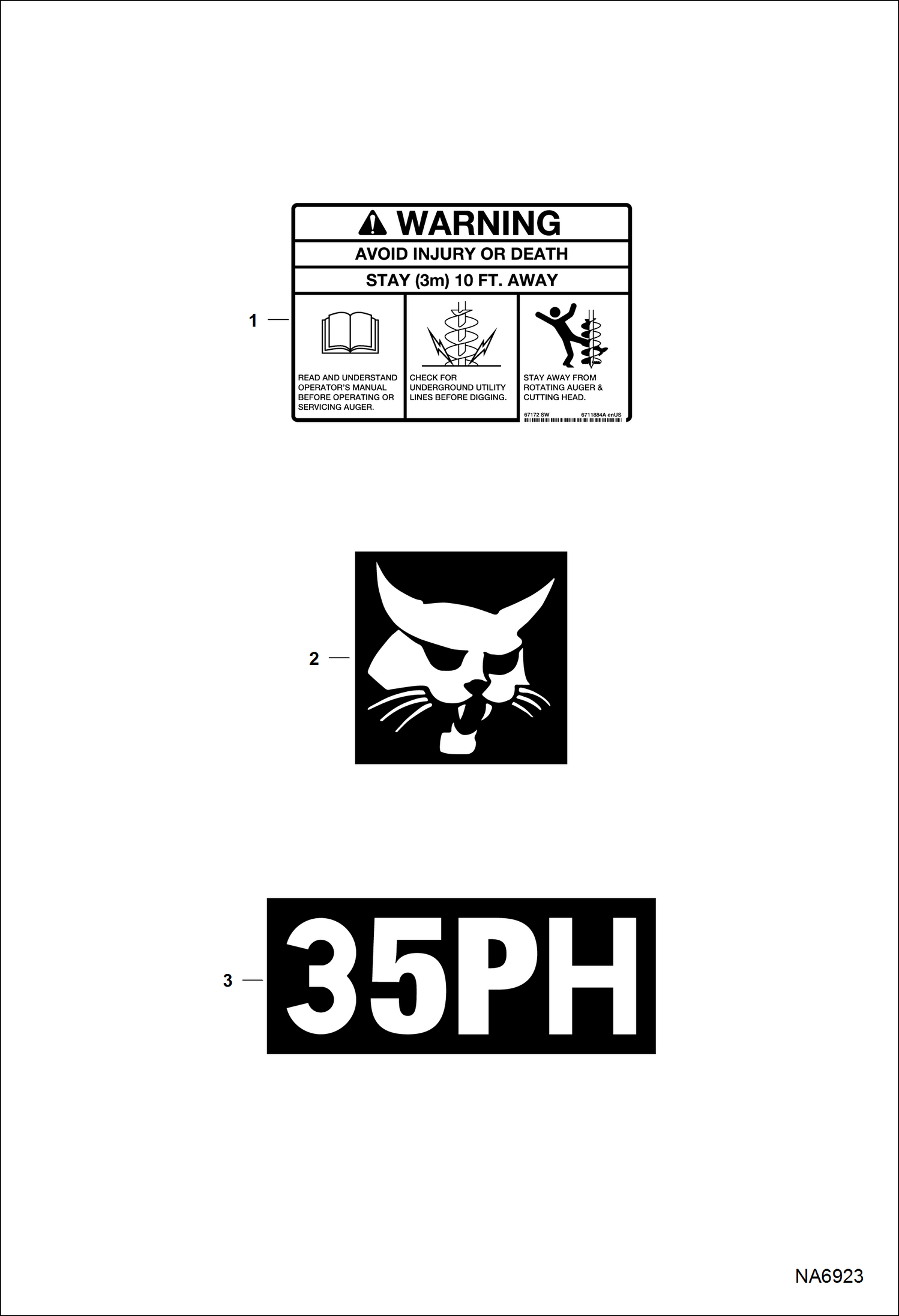 БУР ГИДРАВЛИЧЕСКИЙ (ПРЕДУПРЕЖДАЮЩИЕ ТАБЛИЧКИ) (35PH AZLA)