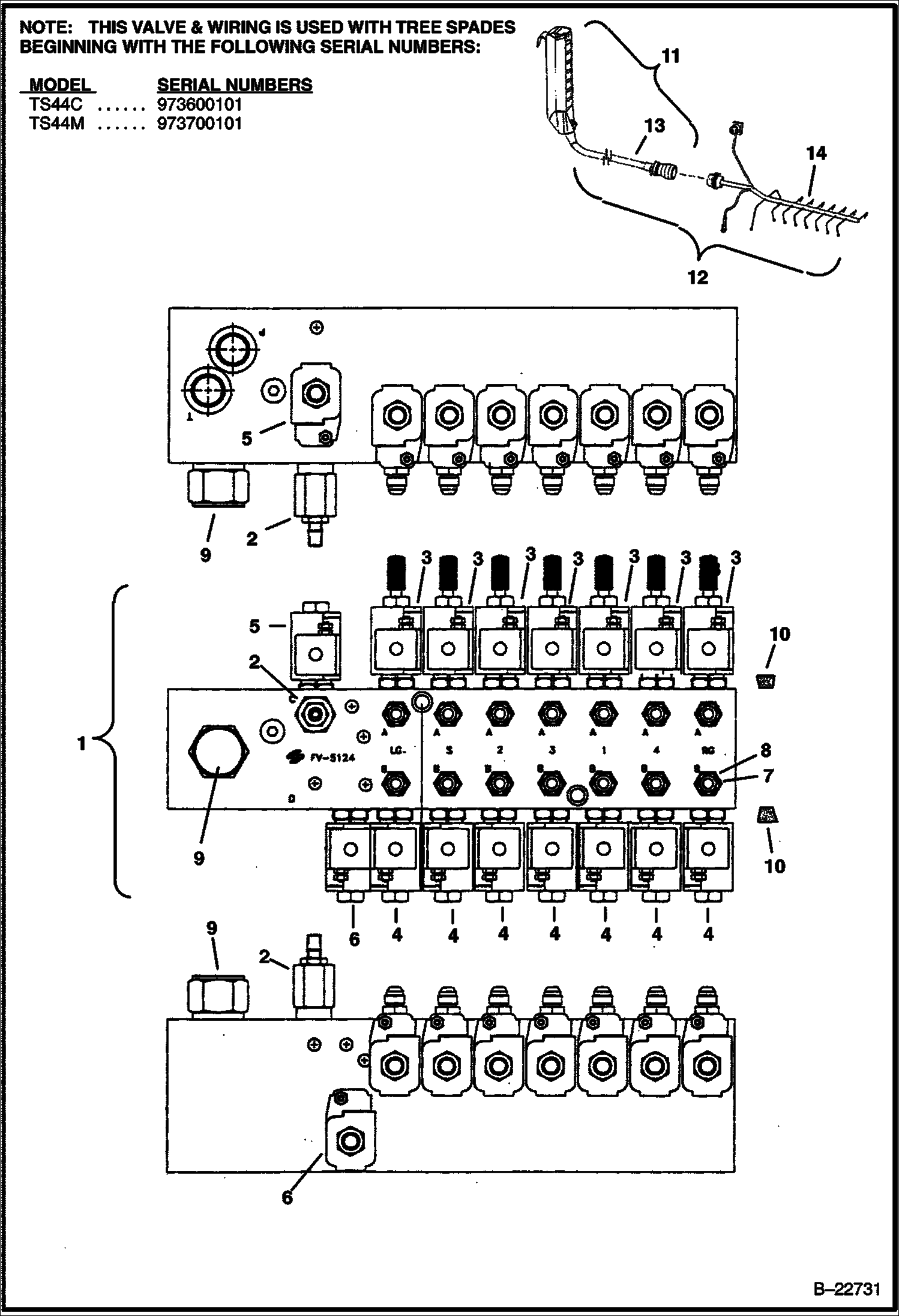 ПЕРЕСАДЧИК ДЕРЕВЬЕВ (РЕГУЛИРУЮЩИЙ КЛАПАН) (БОЛЕЕ РАННИЙ СЕРИЙНЫЙ НОМЕР С РАСПРЕДЕЛИТЕЛЬНОЙ КОРОБКОЙ УПРАВЛЕНИЯ) (4 ОТВАЛА) (TS44C) (TS44M)