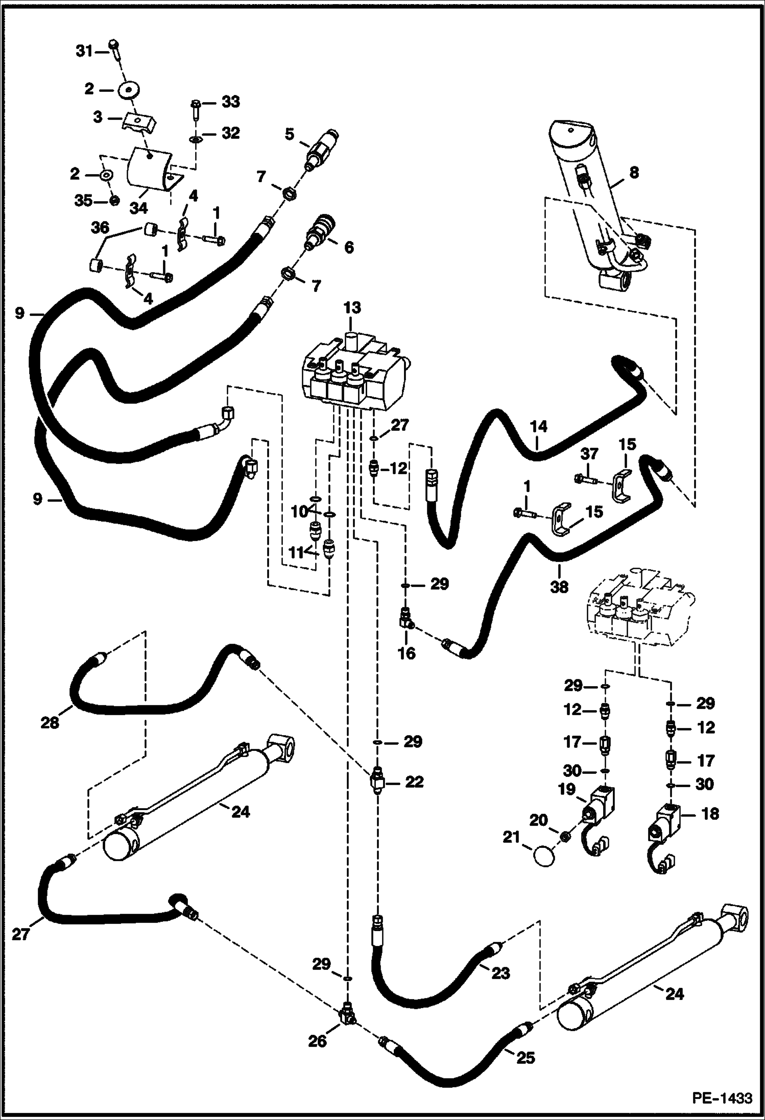 СХЕМА ГИДРАВЛИЧЕСКОЙ СИСТЕМЫ (РАБОЧИЕ ЦИЛИНДРЫ)