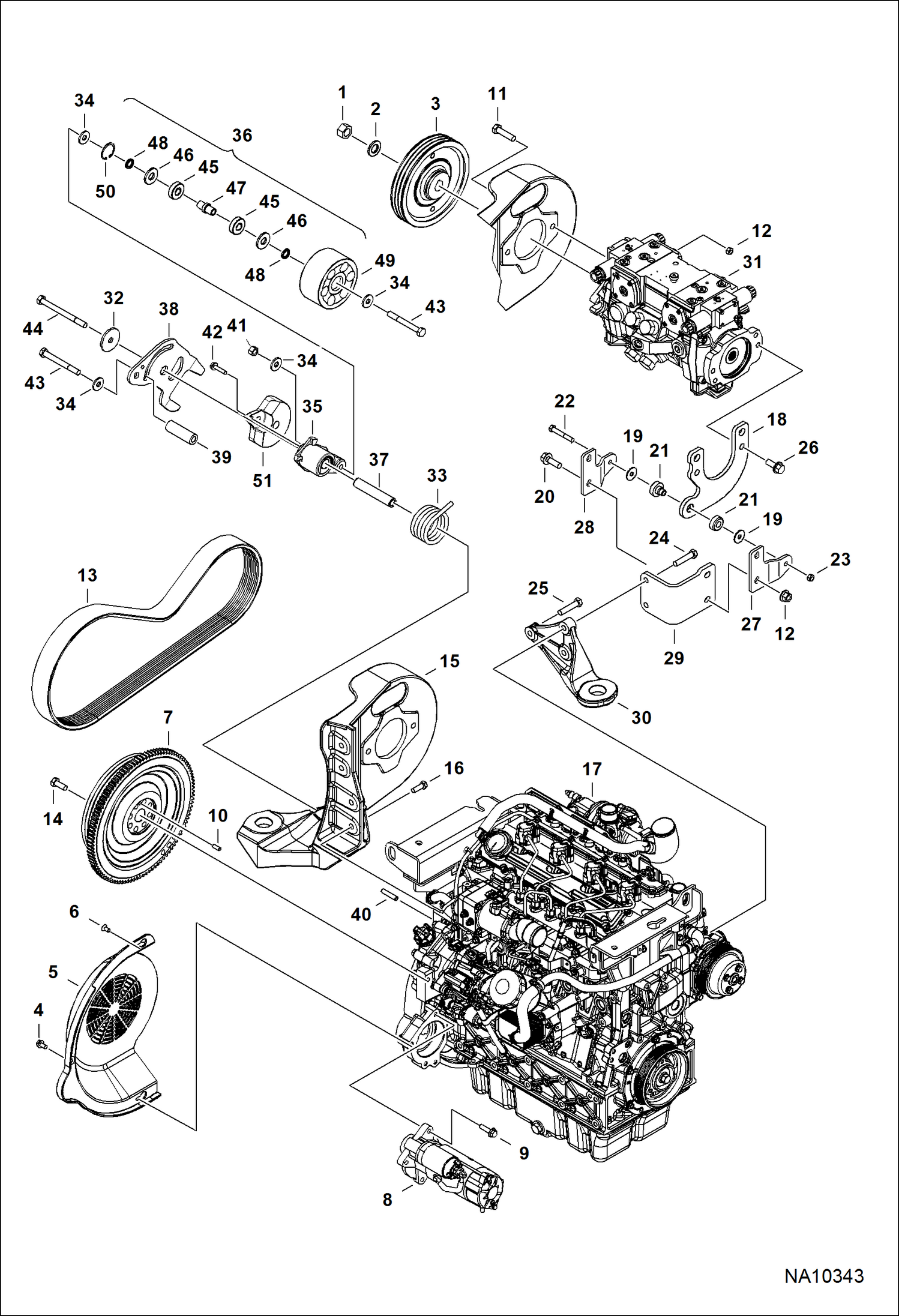 ДВИГАТЕЛЬ И КРЕПЕЖНЫЕ ДЕТАЛИ (СИСТЕМА РЕМНЕЙ ПРИВОДА)
