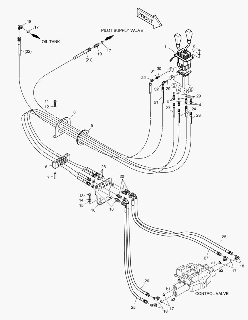 ТРУБОПРОВОД СЕРВОУПРАВЛЕНИЯ(2 РЫЧАГА-2 КАТУШКИ)