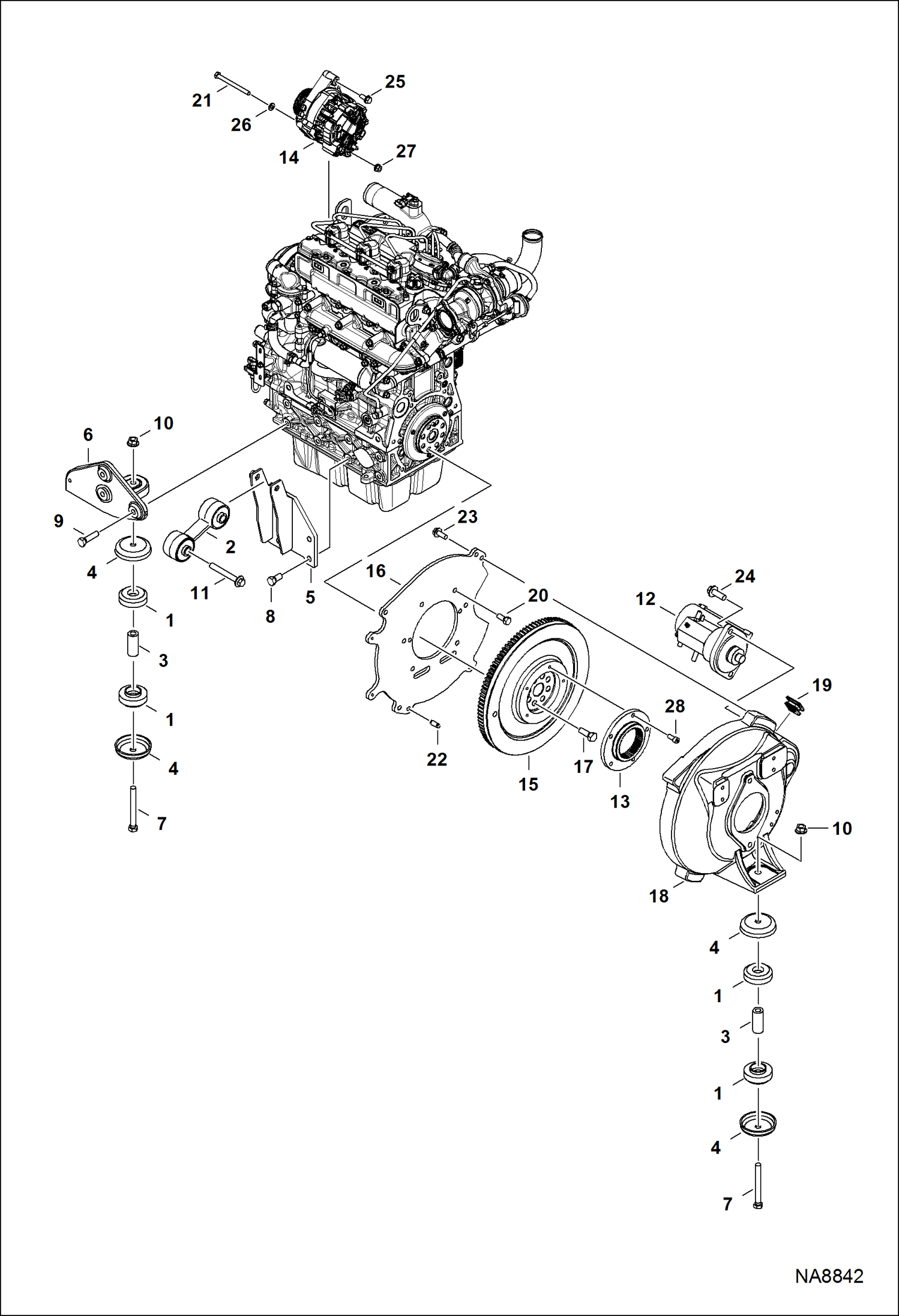 ДВИГАТЕЛЬ И КРЕПЕЖНЫЕ ДЕТАЛИ (МАХОВИК И КРЕПЛЕНИЕ ДВИГАТЕЛЯ)