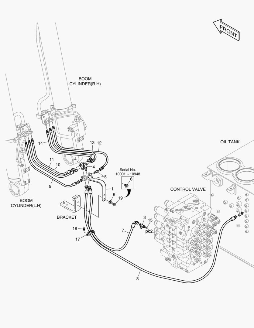 ТРУБОПРОВОД СЕРВОУПРАВЛЕНИЯ-ГИДРОЗАМОК СТРЕЛЫ