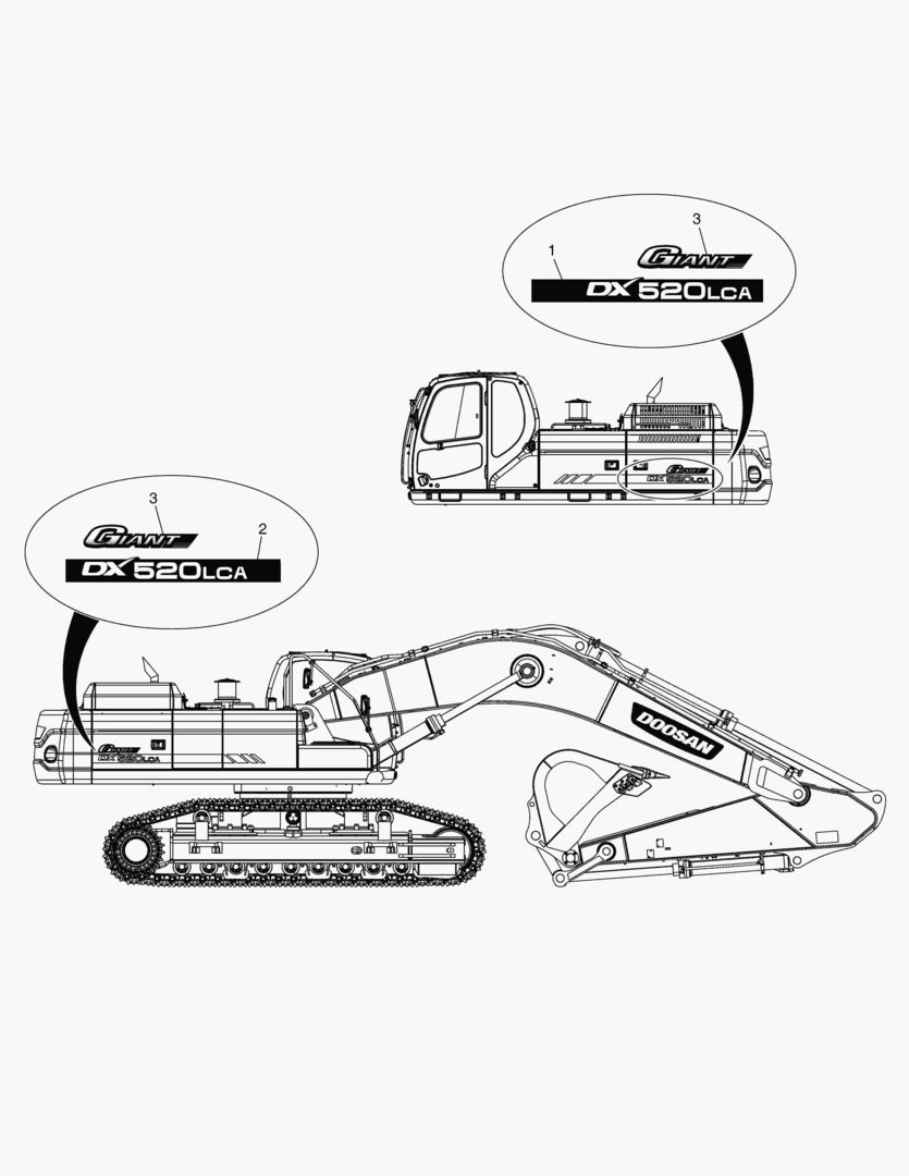 ПРЕДУПРЕЖДАЮЩАЯ ТАБЛИЧКА - НИМЕНОВАНИЕ ТЕХНИКИ(DX520LCA)
