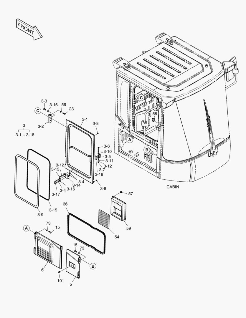 КАБИНА(4) - ДВЕРЬ В СБОРЕ(ПРАВОСТОРОННИЙ)